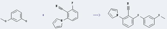Benzonitrile,2-fluoro-6-(1H-pyrrol-1-yl)- can be used to produce 2-(3-methoxy-phenoxy)-6-pyrrol-1-yl-benzonitrile with 3-methoxy-phenol. 